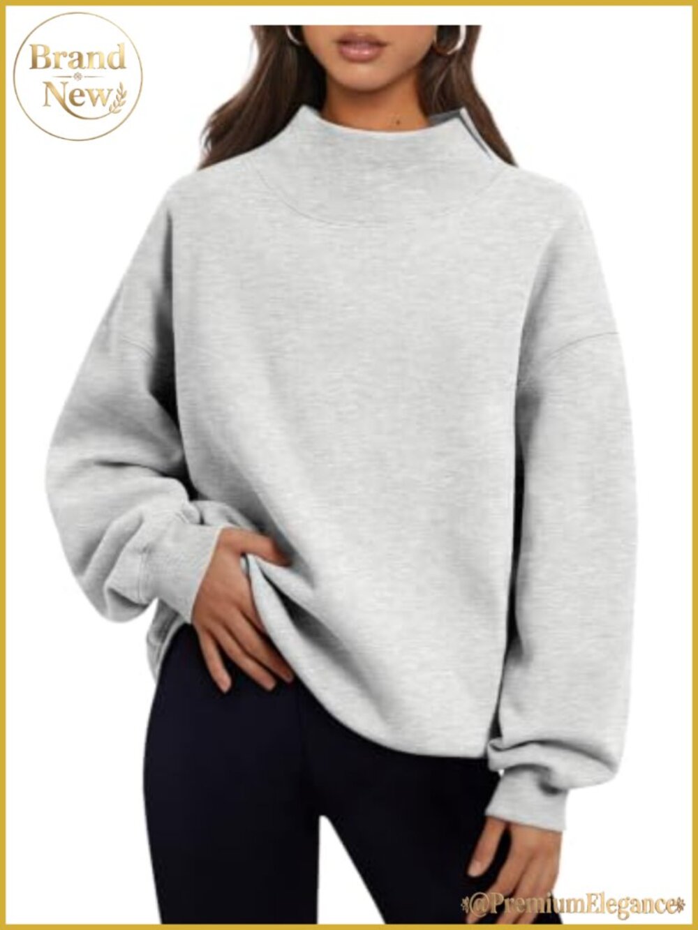 Mock Neck Sweatshirt Oversized Pullover Fleece Lined Asymmetric Neckline